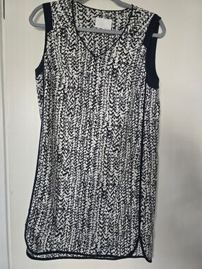 Dalia Women's Navy/White Design Sleeveless Midi V Neck‎ Dress Sz 2
